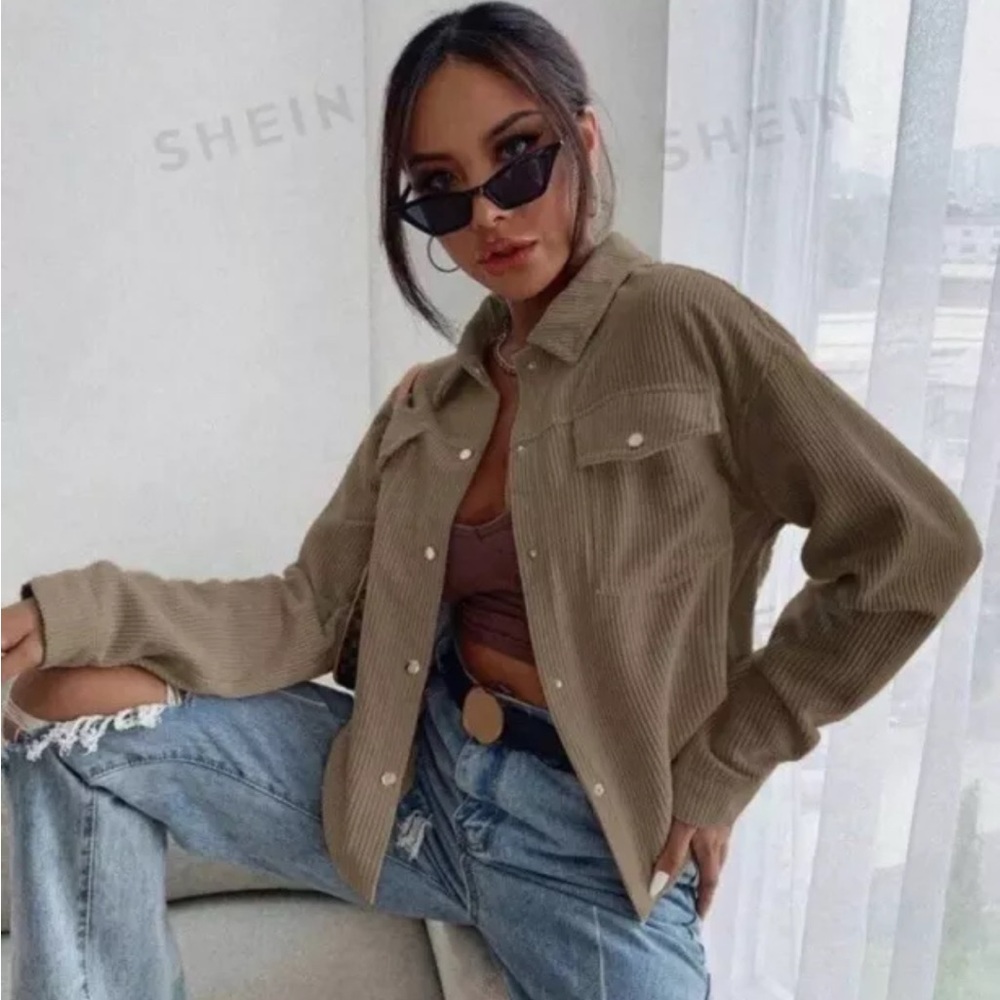 SHEIN Cardigan Jacket Cropped corduroy Size Large brownish